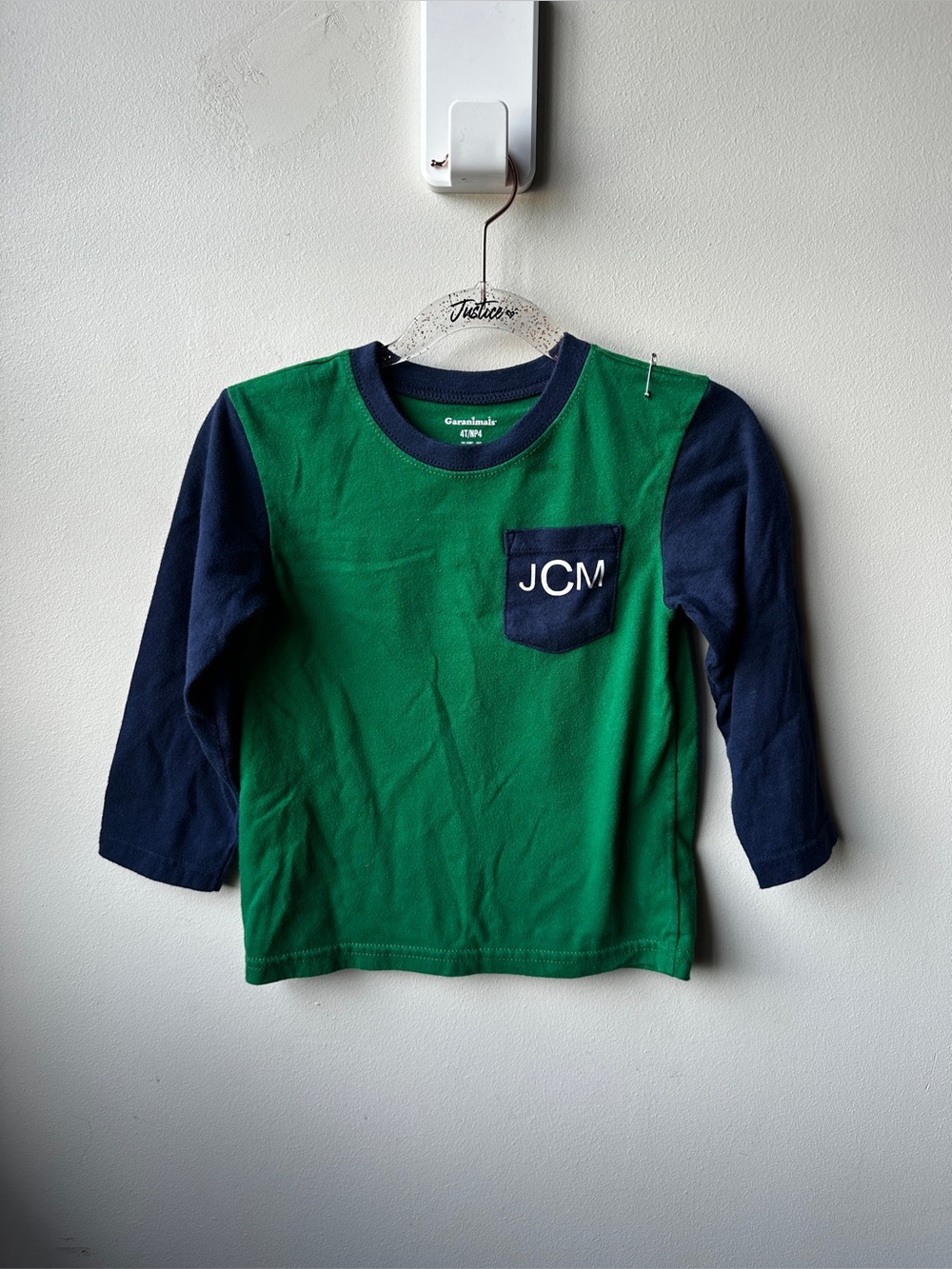 Garanimals Boys 4T Green Navy Colorblock Long Sleeve Pocket Shirt JCM Monogram